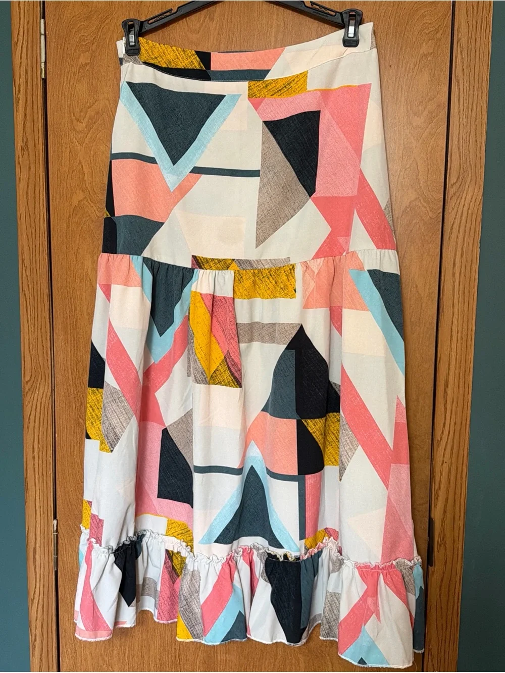 SHEIN Multi-Color Geometric Ruffle Maxi Skirt - Picture 1 of 4